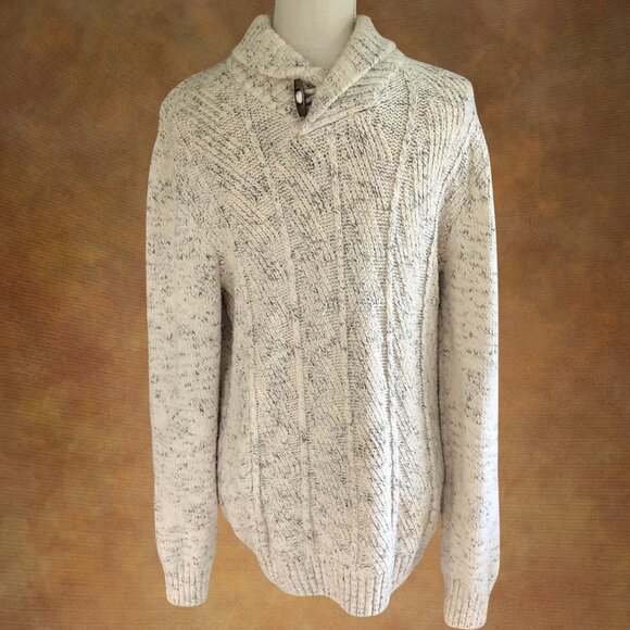Method Men’s Beige Shawl Collar Toggle Knit Sweater, Medium - Picture 1 of 7